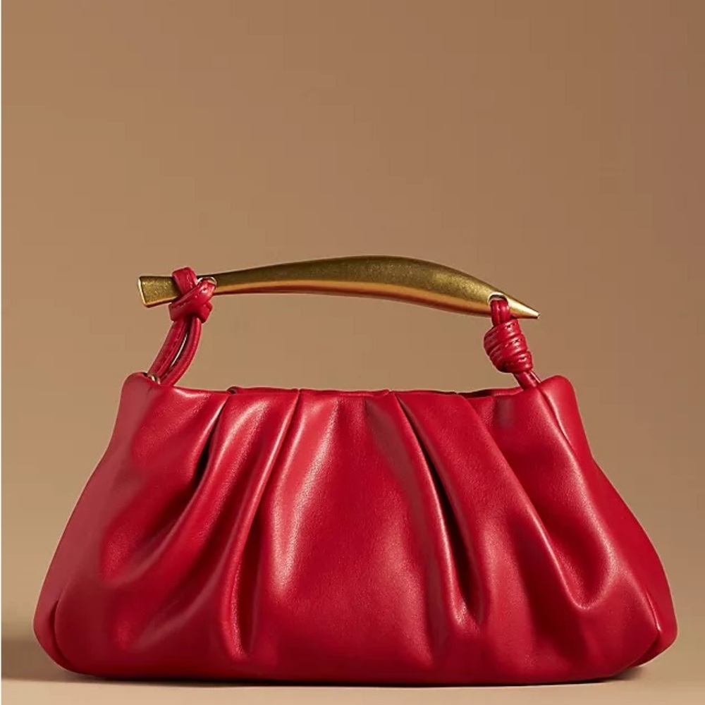 Anthropologie Red Satchel with Gold Handle